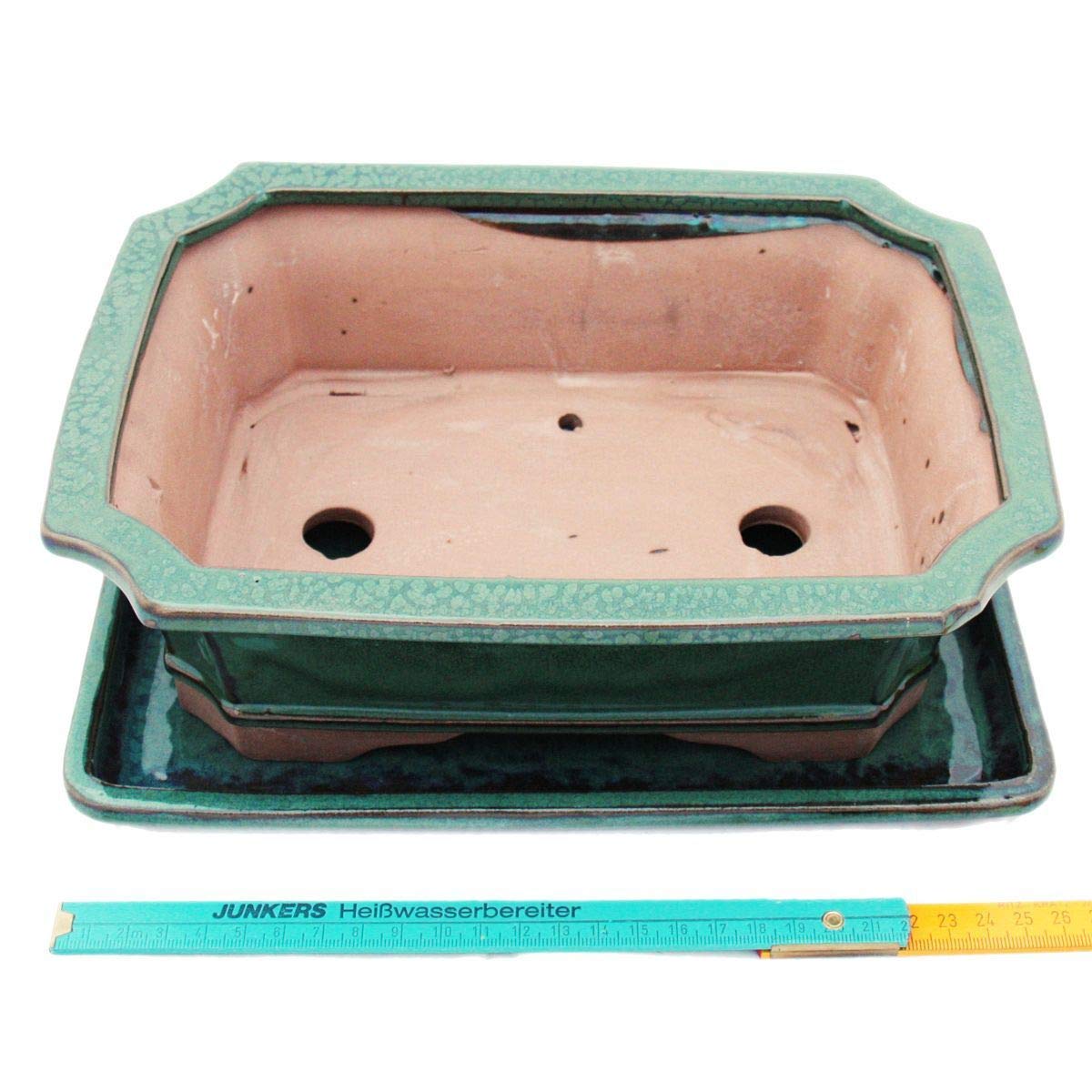 Bonsaï Taille 4 – Vert – Rectangulaire – Modèle G4 – L Bol avec sous assiette 26 cm – Largeur 20 cm – H 8 cm