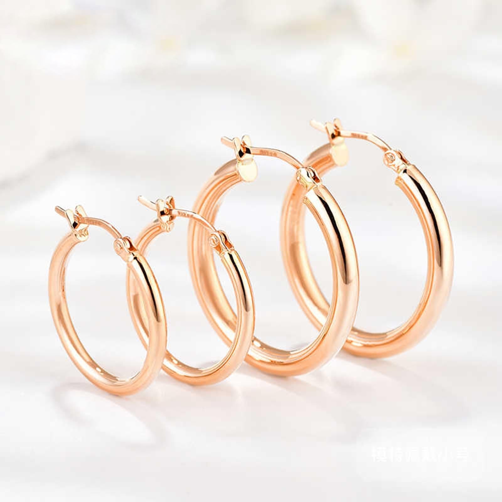 Kolczyki damskie Creole Hoop 9K/14K/18K czerwone złoto, okrągłe kolczyki damskie, prawdziwe złoto, 18/14/9-karatowe złoto