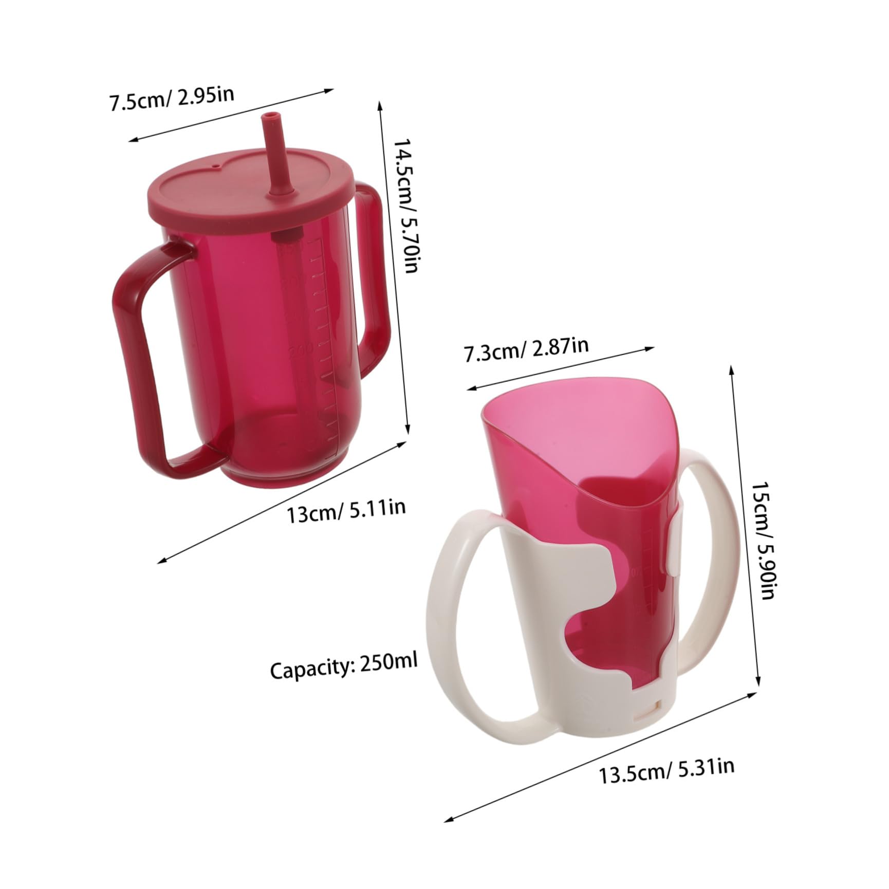 GALPADA Tazza Anti-Rovesciamento per Anziani Beccuccio Ergonomico Bicchiere Infrangibile da 250 Ml per Assistenza Infermieristica a Pazienti Costretti a Letto Set 2 Pezzi per Uso