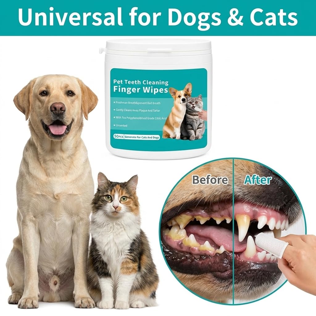 2 Confezioni Salviette Dentali per Cani e Gatti 50 Pezzi/Confezioni Salviette per Pulizia Denti Salviettine da Dito Formula Delicata