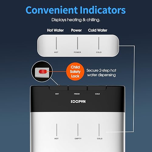 Miniatura 2 de Dispensador de enfriador de agua de carga inferior autolimpiante para botellas de 3 a 5 galones, frío caliente y habitación, bloqueo de seguridad