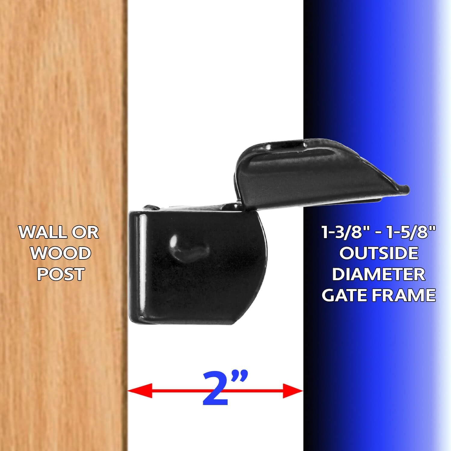 Black Wall Mount 1-3/8" Flat Back Butterfly Latch - Chain Link Fence Gate Latching Hardware
