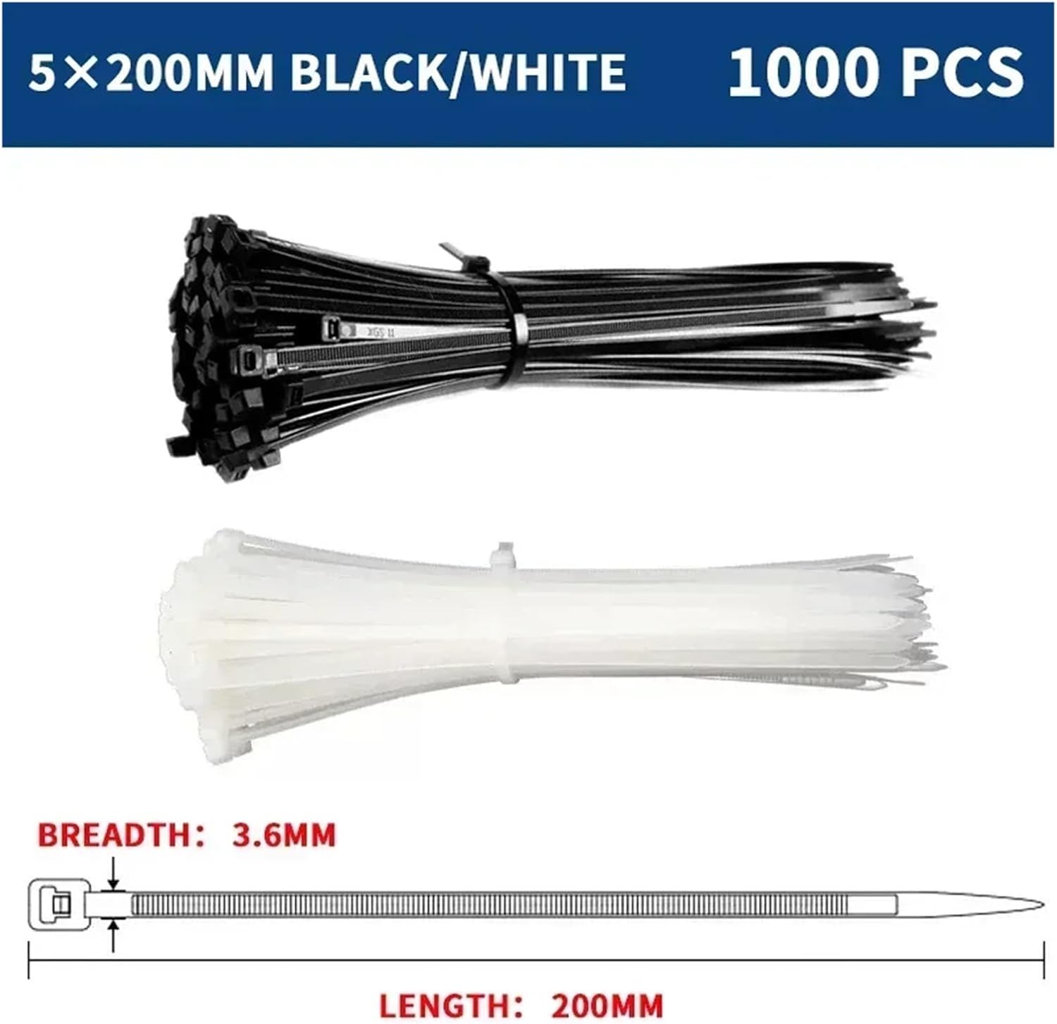 セルフロック式プラスチックナイロンケーブルタイ、5 &times; 300 mmケーブルタイ固定リング、3 &times; 200 mmケーブルタイジップ式