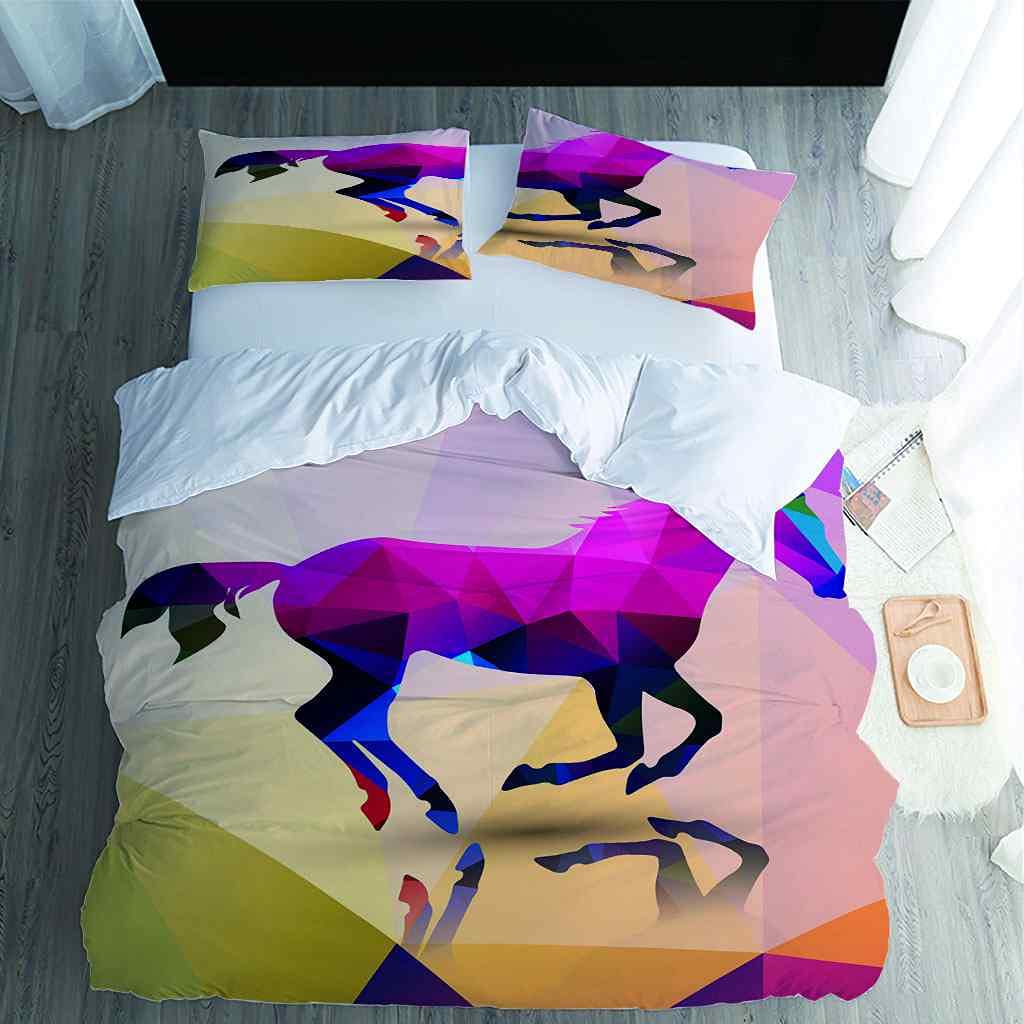 Poszewka na kołdrę Super King 260 x 220 cm nadruk 3D fioletowy zwierzę koń pościel zestaw ultramiękkiej mikrofibry pościel poszewka na kołdrę dla dorosłych podwójna poszwa na kołdrę z zamkiem błyskawicznym i 2 poszewki na poduszki