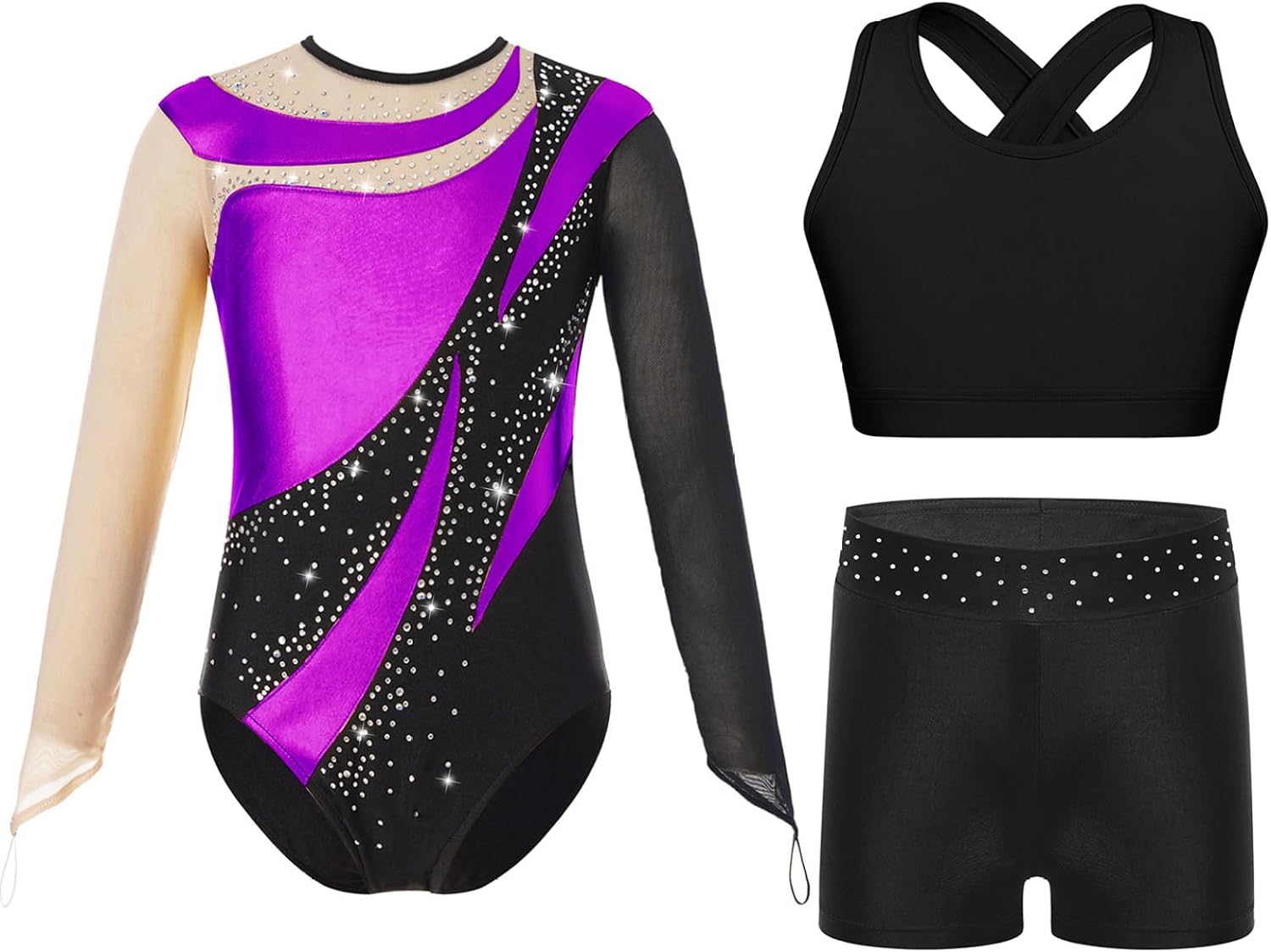 Gymnastics Leotard for Girls Kids with Shorts Long Sleeve Tumbling Ballet Dance Unitard with Active Vest
