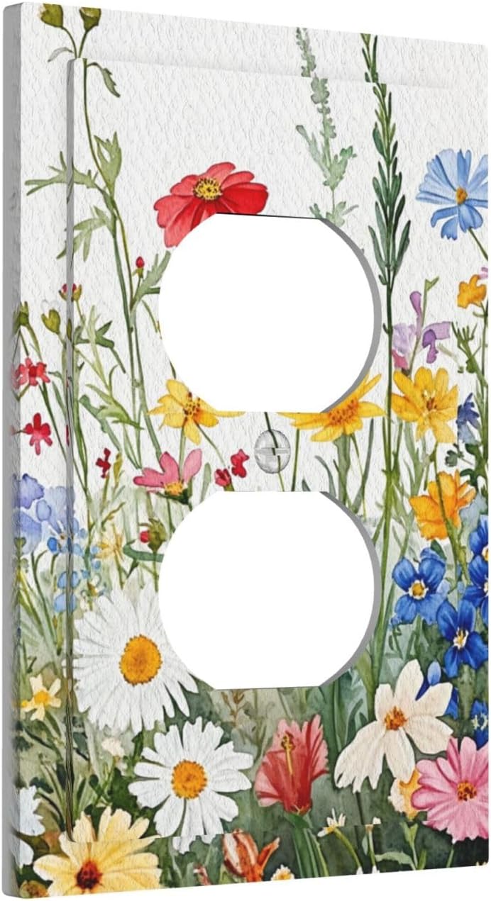 Duplex Light Switch Cover Watercolor Floral Botanical Wildflowers with Vibrant Colors 1 Gang Decorative Wall Plate for Garden Theme Bedroom & Home Office Decor image 2