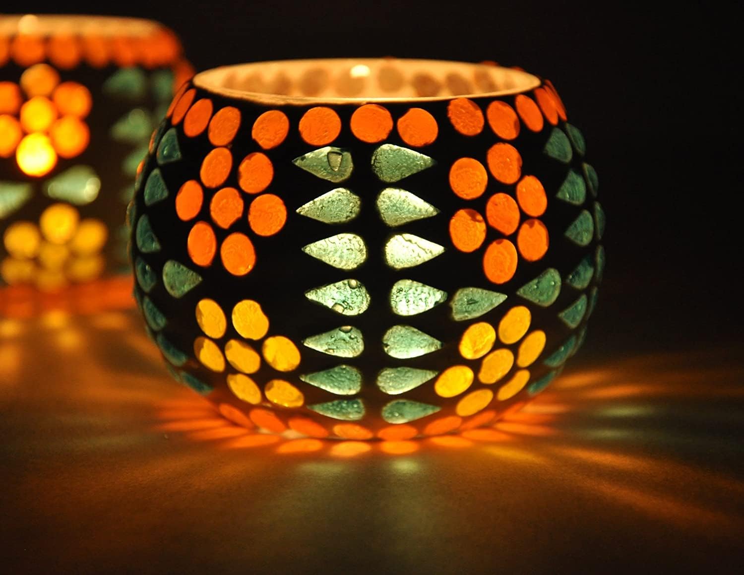 VANDY LIFESTYLE New Mosaic Glass Tealight Candle Holders for Home Living Room Bedroom (Pack of 2)