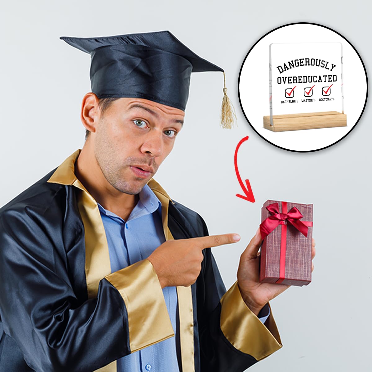 Funny PHD Graduation Gifts for Women Men Her Him Congrats Grad Sign for Doctor New Dr Doctoral Graduation Clear Acrylic Decorations Sign for Home Desk Shelves 4 X 4 Inch