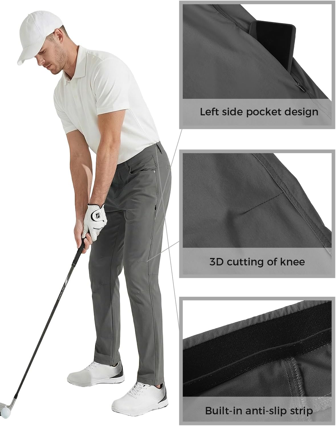 Golf Pants Men Quick Dry Stretch Lightweight with 5 Pockets Water-Resistant Classic Fit Work Business Dress Pants