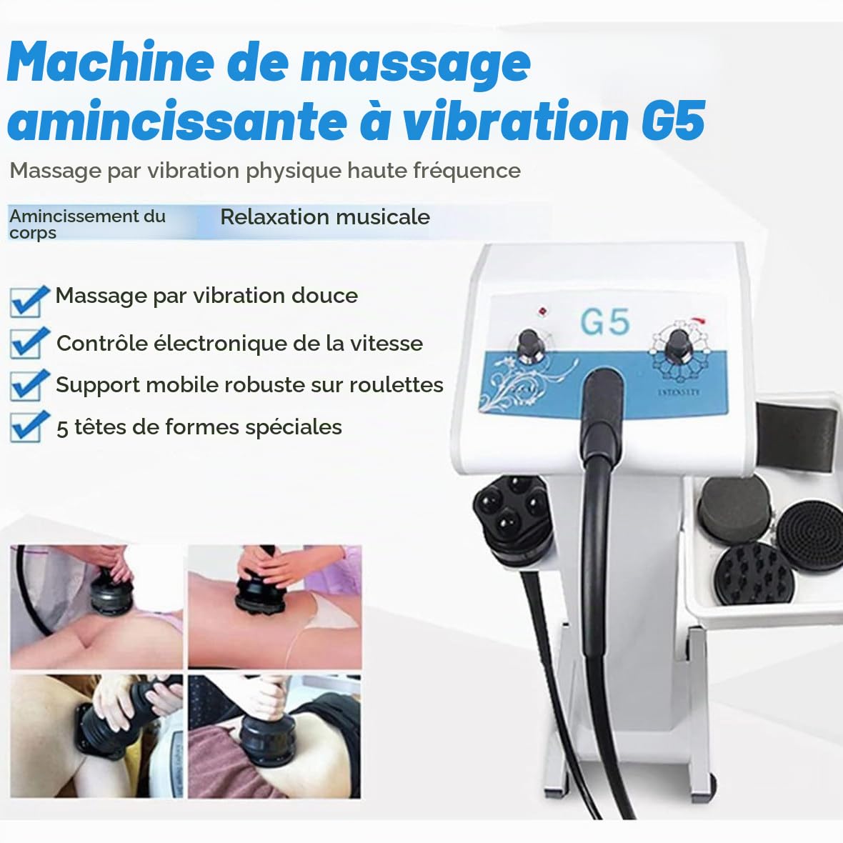 Appareil de vibration haute fréquence G5 cellulite - Appareil professionnel minceur et massage avec 5 têtes vibrantes pour brûler les graisses et tonifier les muscles, usage domestique