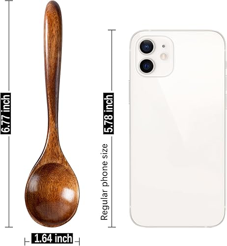 Miniatura 3 de 6 cucharas de madera para miel, cucharas de madera pequeñas de 6.7 pulgadas, excelente para té, café y sopa, juego de cucharas de mesa de servir de