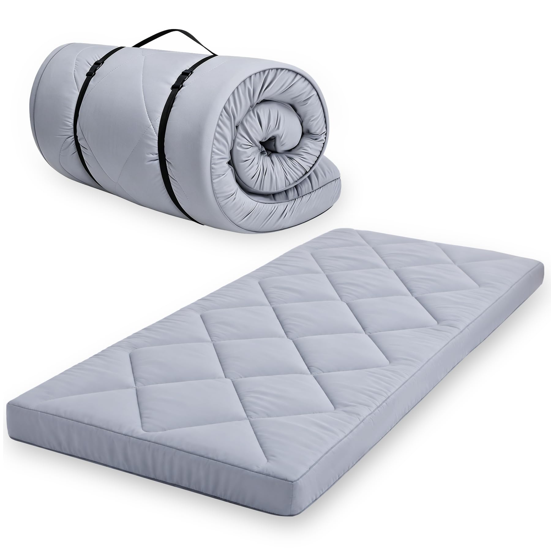 REDCAMP 10cm Thick Foldable Camping Mattress Memory Foam, Single Roll Up Mattress Futon Mattress Topper for Home Guest,Portable Floor Mattress Sleeping Pad,Machine Washable Cover,(190X75cm)