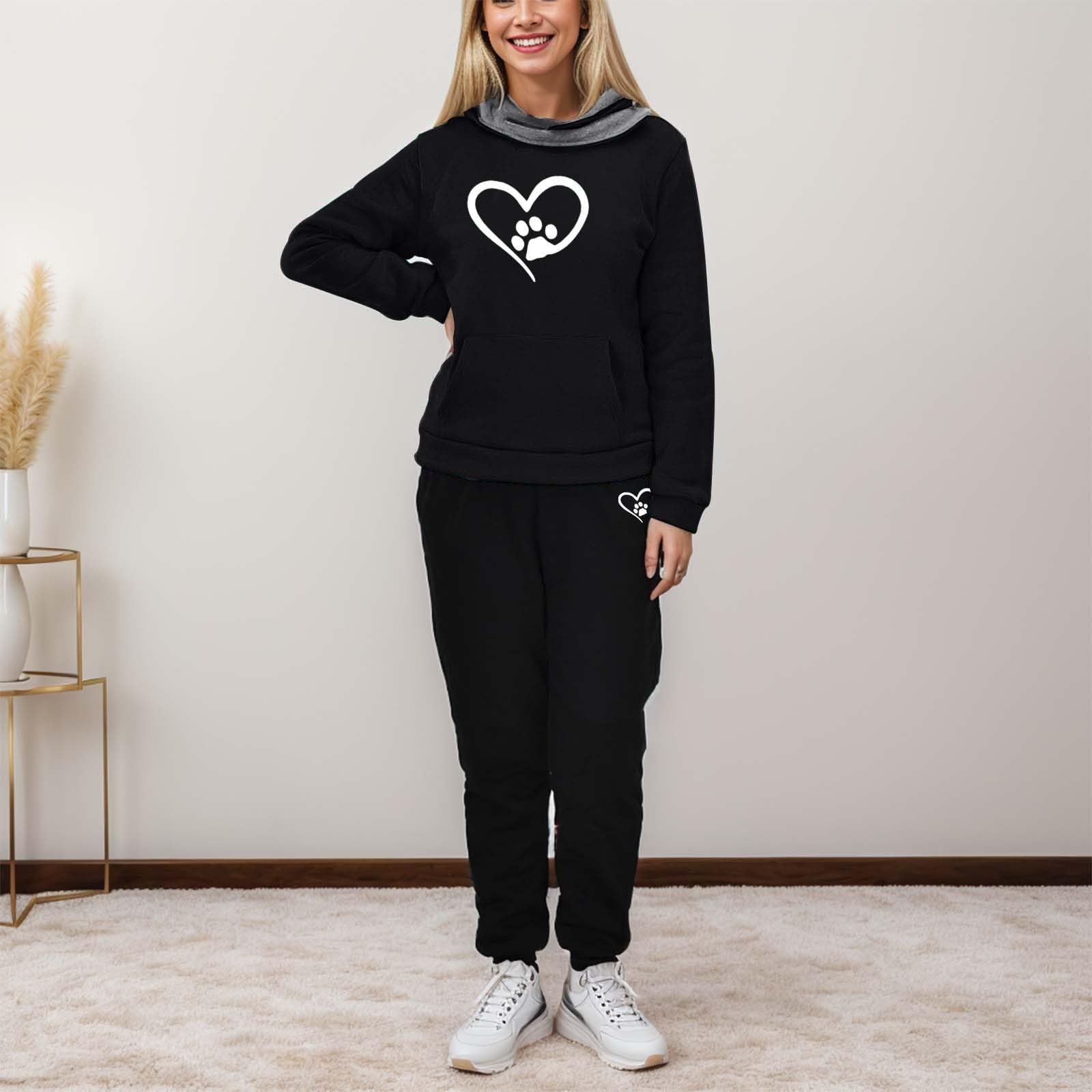 Jogginganzug Damen Damen-Jogginganzüge Zweiteiler Winter 2 Teiler Elegant Hoodies Und Sweatshirts Für Hausanzug Trainingsanzug Baumwolle Warmer Jogger Set Sport Suit Hoodie Oversized