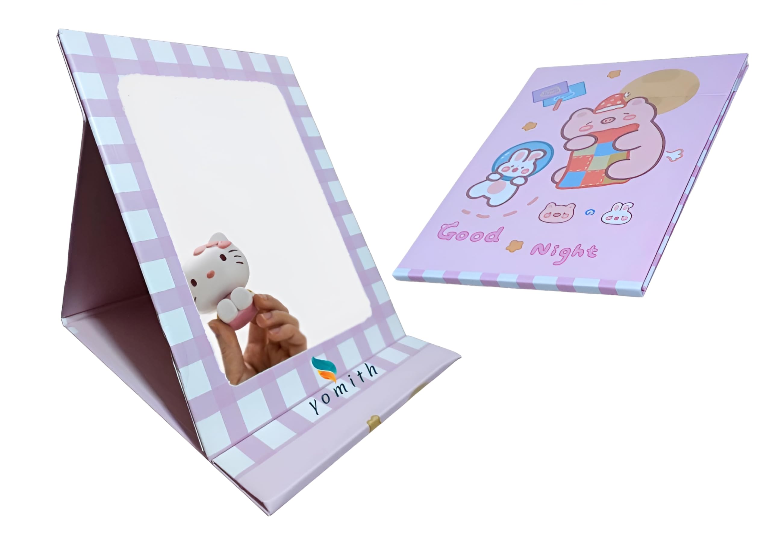 Besillia Portable Folding Makeup Mirror, Framed Cartoon Print Vanity Mirror with Stand for Kids, Women Desk Table Camping Travel Personal (Pack of 1, Cartoon Patern-Random) 2