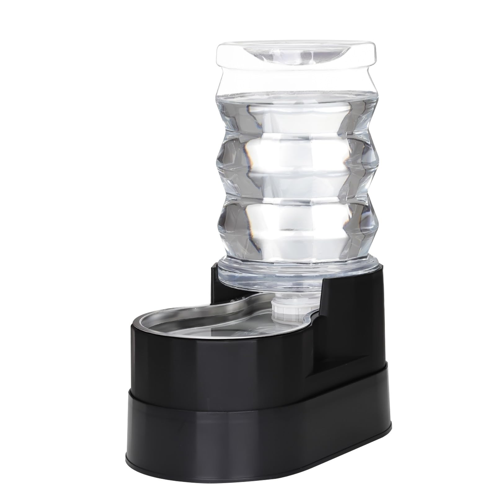 RIZZARI Mangiatoia per acqua in acciaio inox: 7 l, nero, grande capacità e dispenser automatico a gravità, design anti-fuoriuscita per cani anziani con problemi alla colonna vertebrale, uso in garage