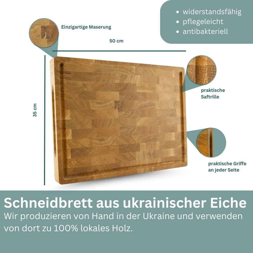 Waldmeister XXXL Schneidebrett aus Eiche | Tranchierbrett mit Saftrille | klingenschonendes Küchenbrett | 60 * 40 * 4 cm | Hochwertig und in Handarbeit gefertigt