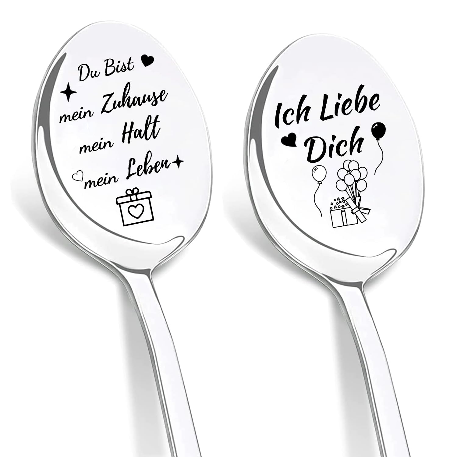 DIKARIYA Kaffeelöffel Geschenk, 2er Löffel mit Gravur, Kaffeelöffel aus Edelstahl, Teelöffel Geschenke für Geburtstage, Jubiläen, Valentinstag, Vatertag, Muttertag