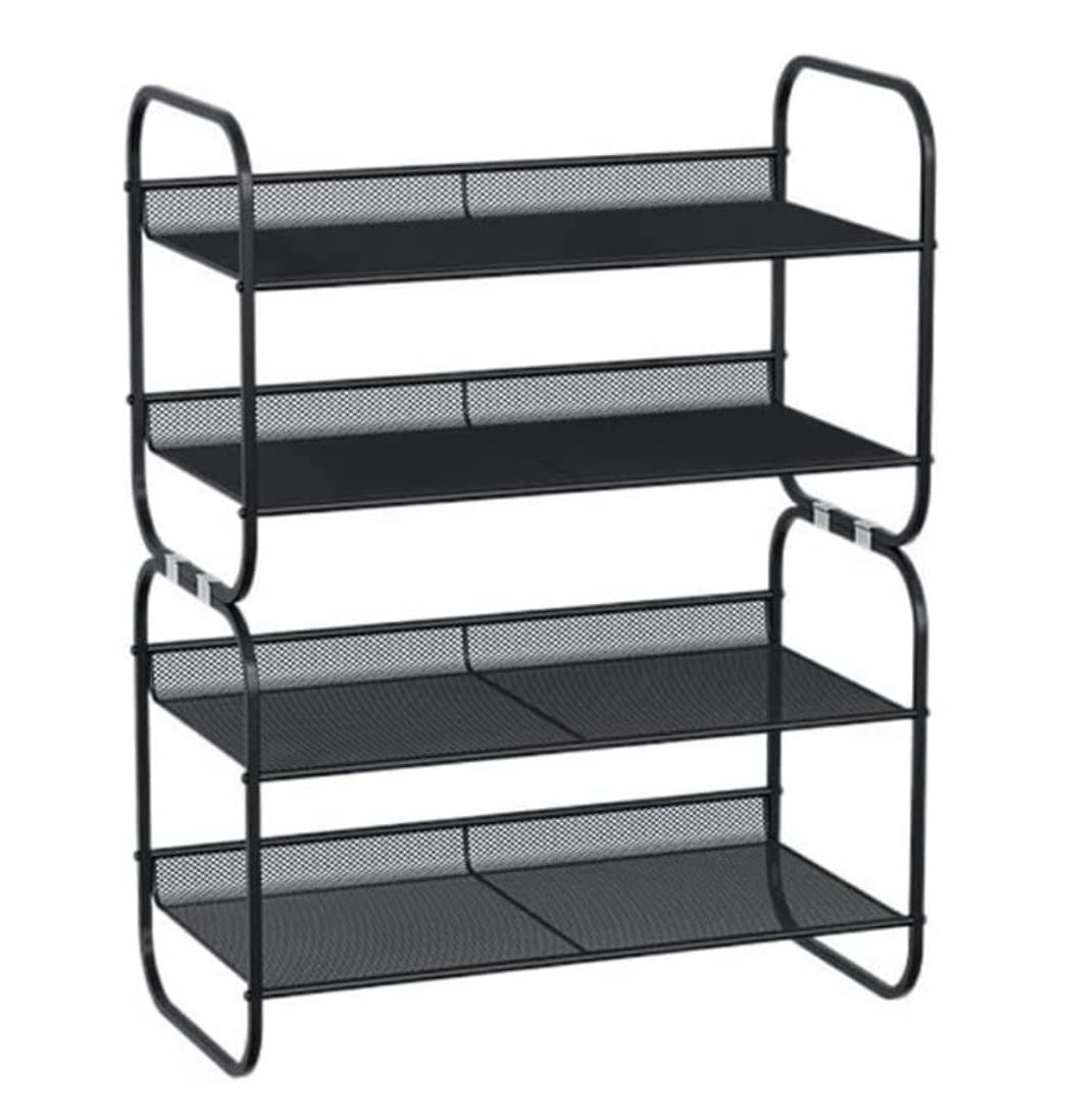 WHGURVH 4Tier Adjustable Shoe Rack Stackable Metal Shoe Orga SpaceSaving Storage for Entryway Living Room Hallway Bedroom ClosetPerfect for Shoes and Boots(Negro)
