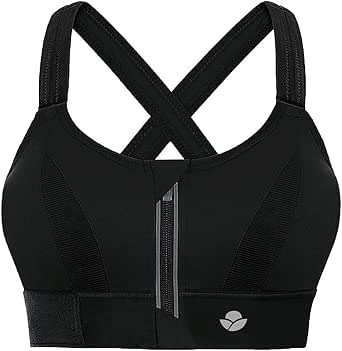 YIANNA Women High Impact Sports Bra Plus Size Zip Front Fastening Bras Padded Adjustable Strap