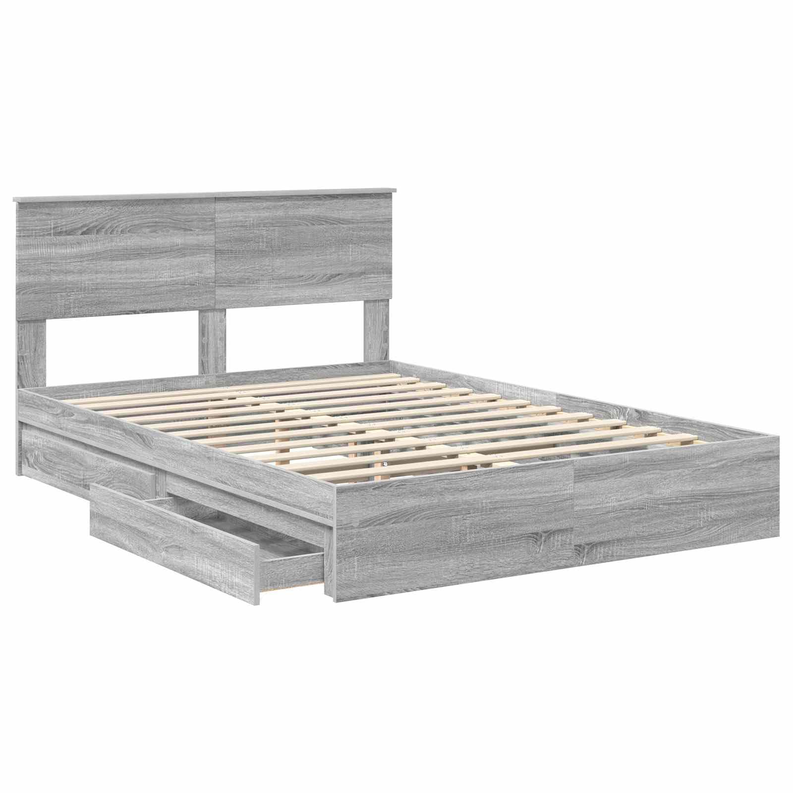 Aufbewahrungsbett Graues Sonoma 140 x 200 cm Holzwerkstoff mit Stauraum, Doppelbett für 2 Personen, modernes Design, einfache Montage, langlebiges Material, platzsparend für Schlafzimmer