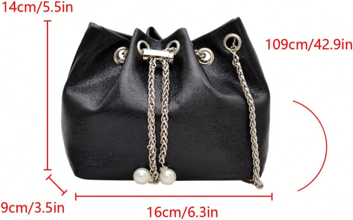 Women's Leopard Drawstring Bucket Bags Chain PU Leather Retro Crossbody Bags Purse - Image 6