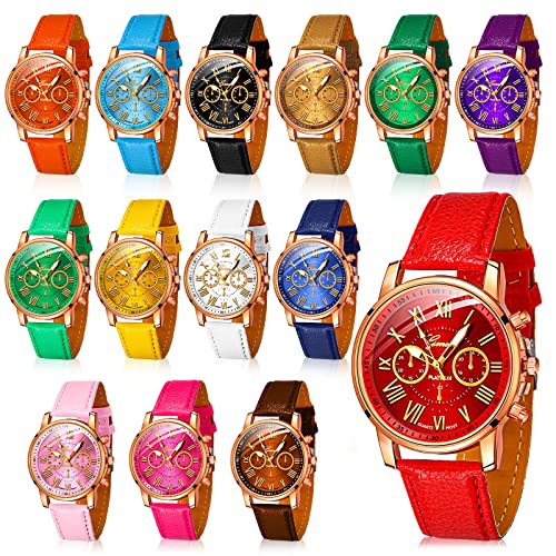 Yinkin 14 Pcs Assorted Platinum Watch Unisex Quartz Watch Sets for Women Men Ladies Watches Roman...
