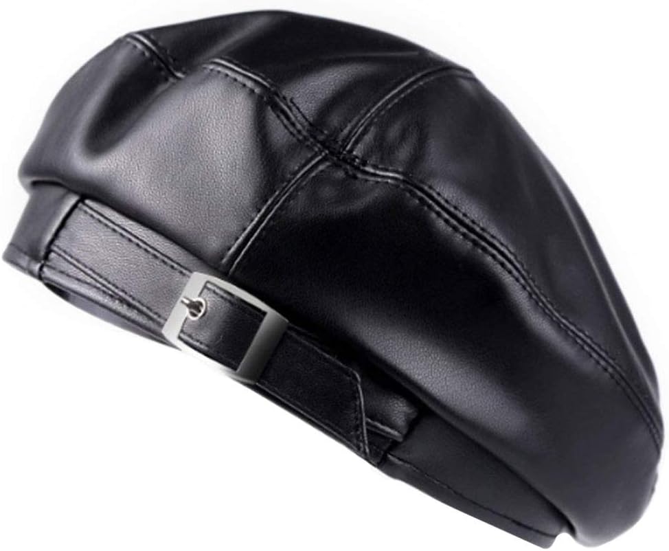 ZLM BAG US Womens Faux Leather Berets Hat Retro Casual Cap Beanie Hat