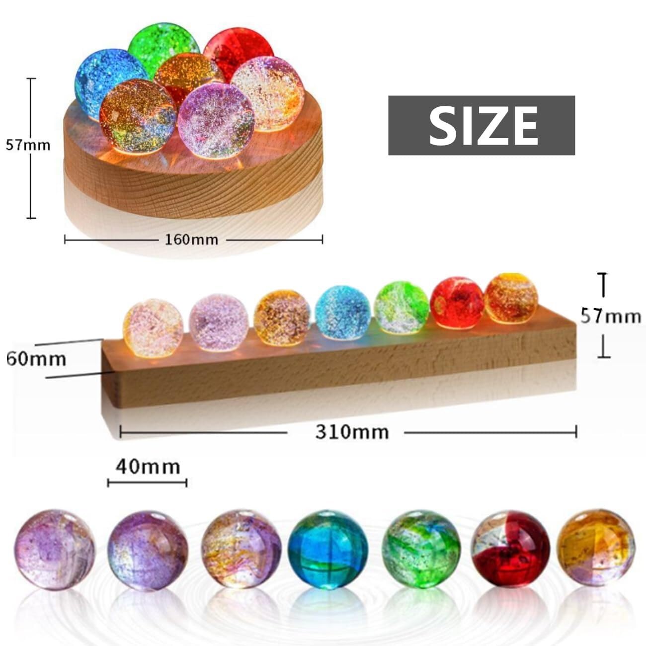 7 Pezzi di Sfere di Cristallo Decorative Set di Sfere di Cristallo con Base Sfere Luce Notturna for Decorare vasi tavoli Festa di Nozze(Round)