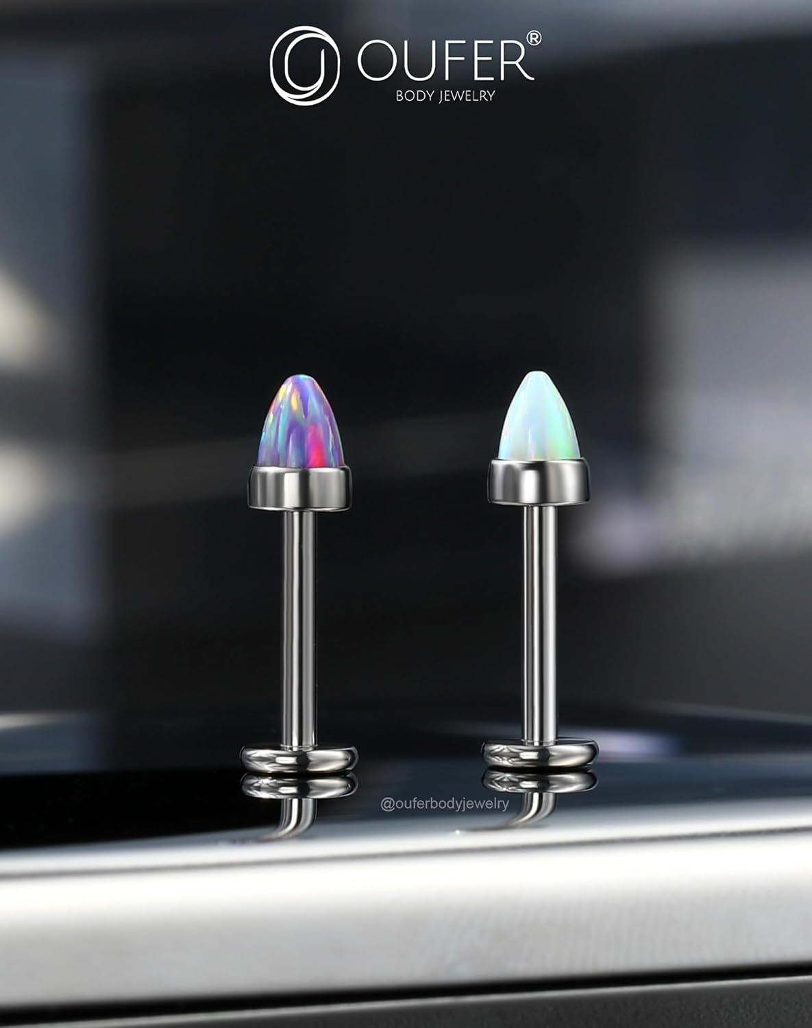 OUFER Vertical Labret Lip Jewelry, G23 Soild Titanium Labret Lip Piercing Jewelry, 16G Purple Opal Internally Threaded Helix Cartilage Tragus Conch Lobe Earrings For Women Men - Image 7