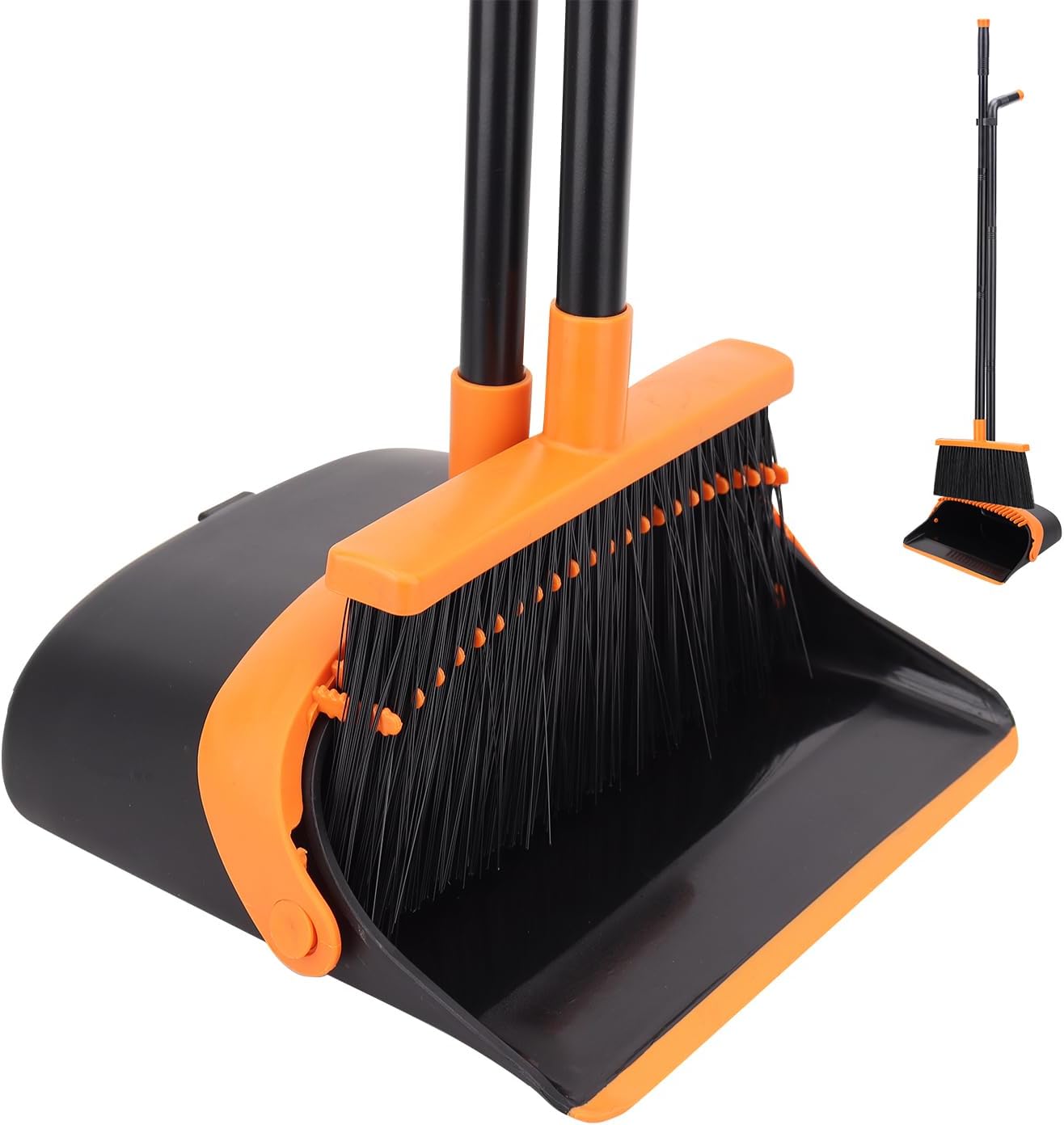 Broom and Dustpan Set - 56" Long Adjustable Handle Broom with Upright Standing Dustpan Combo for Home,Kitchen, Shopping Mall and Factory Indoor&Outdoor Sweeping