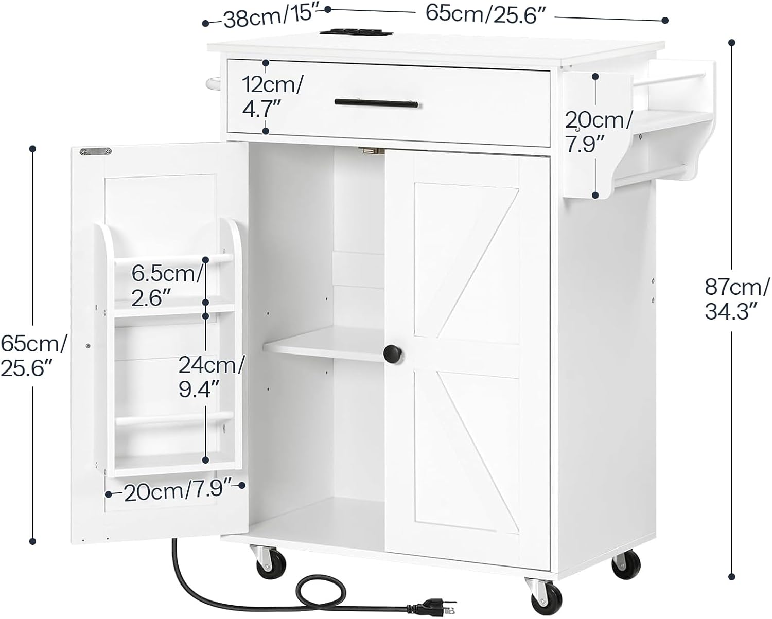 HOOBRO Kitchen Island and Kitchen Island with Outlet Bundle, Kitchen Storage Island with Spice Rack and Drawer, Rolling Kitchen Cart on Wheels, for Home and Dining Room, White WN82UZD01G1-WT88UZD01