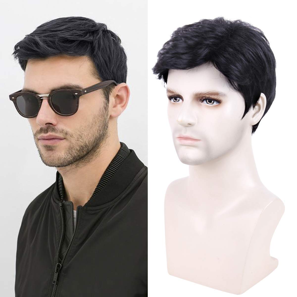 Men's Black Hair Wig Natural Looking Synthetic Toupee Short Hair Wig for Men and Boys with Adjustable Breathable Cap Heat Resistant Daily Wear Hair Replacement System-image-1