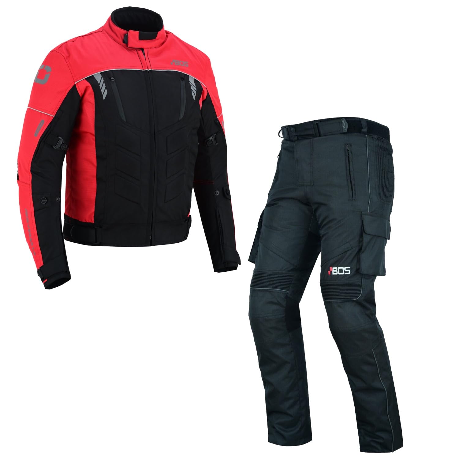BOSmoto Motorradkombi Textil 2-teilig mit CE Protektoren – Motorradjacke und Motorradhose für Herren,Wasserdichte Motorradjacke mit Hose,Herren Motorradkombi Textil (RED, 2XL)