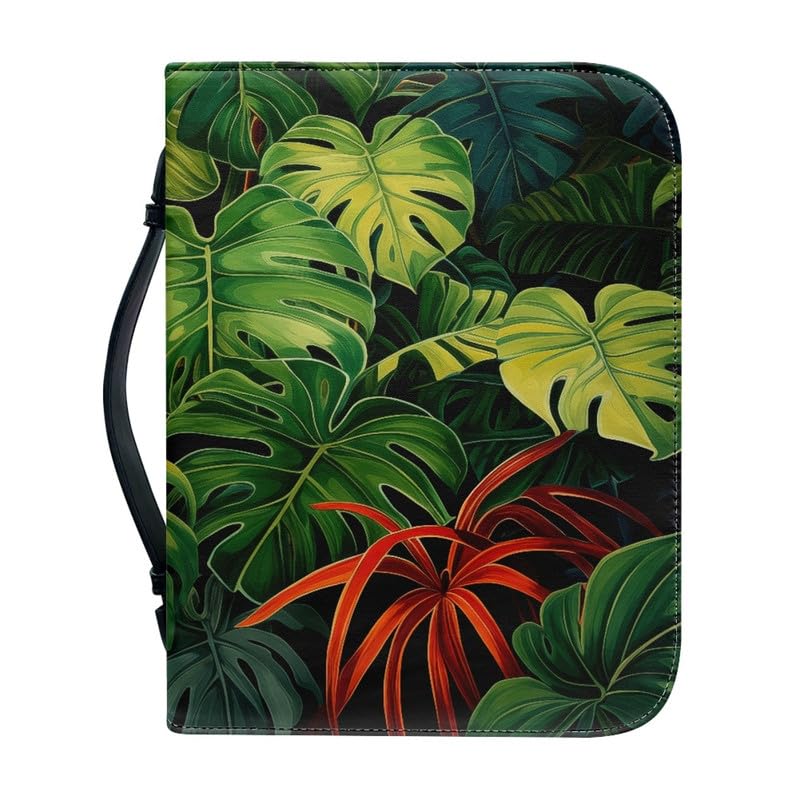 Kuiaobaty Tropical Leaf Print Book Cover for Bible, Soft Leather, Painting Monstera Leaves Book Carry Case with Inside Slots for Phone,Pen