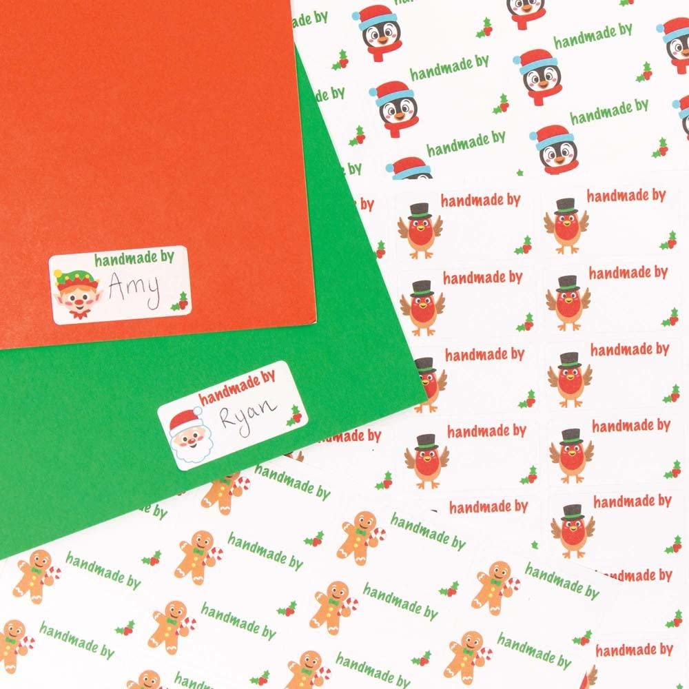 Baker Ross FC185 Christmas Handmade By Stickers, Pack of 400, Kids Stickers, Ideal for Children's Arts and Crafts Projects