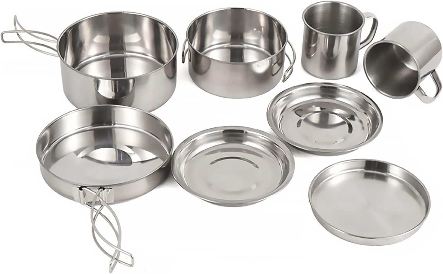 Juego de 8 utensilios de cocina para acampar para 2 personas, de acero inoxidable, compacto, juego de cocina, ligero, para mochilero, para acampar y
