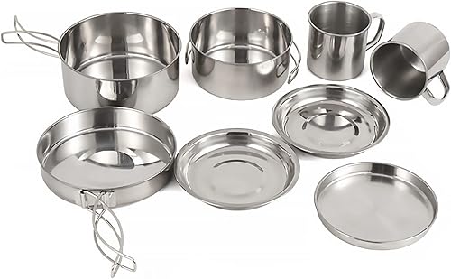 Juego de 8 utensilios de cocina para acampar para 2 personas, de acero inoxidable, compacto, juego de cocina, ligero, para mochilero, para acampar y disponible en Yaxa Peru