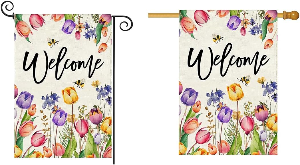 2 Pack Spring Summer Easter Tulip Welcome Garden Flag And House Flag Set