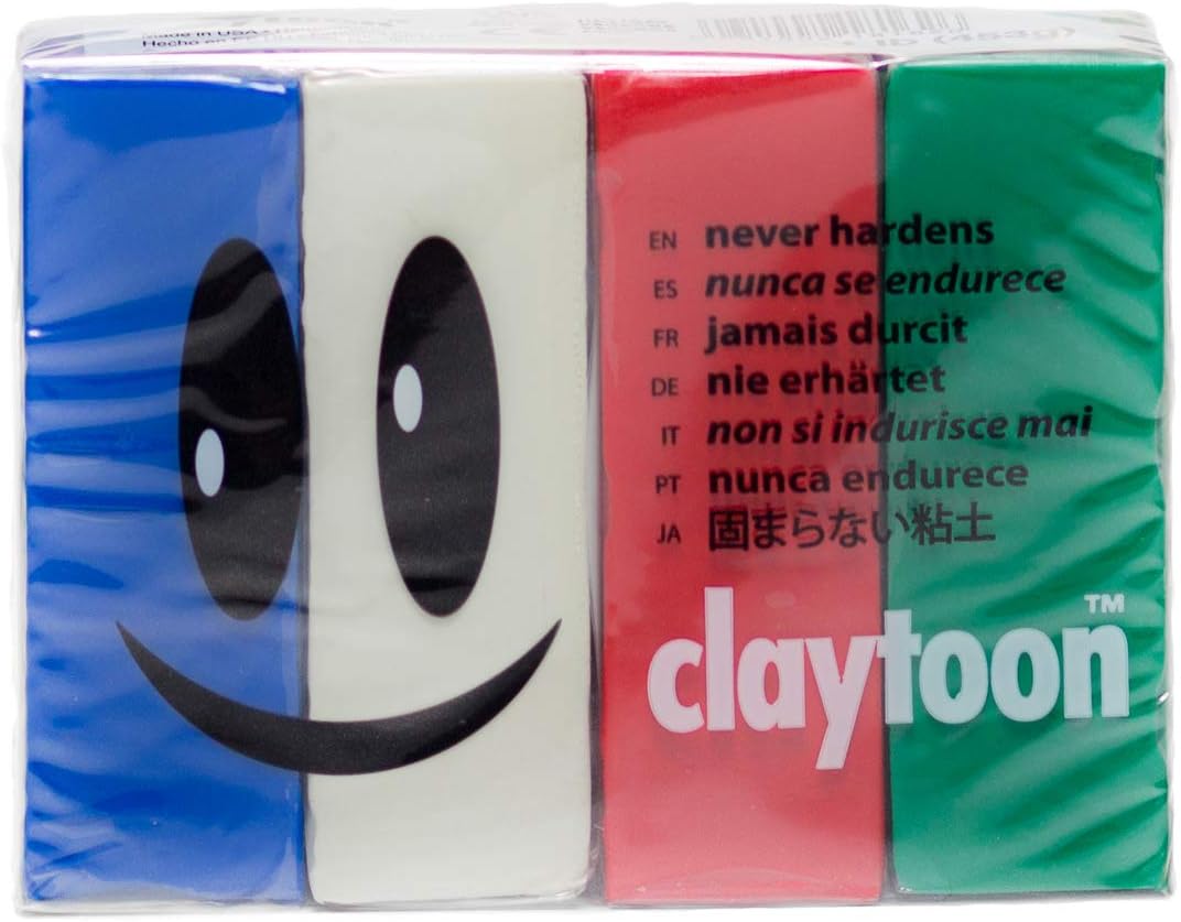 Van Aken International – Claytoon – Non-Hardening Modeling Clay – VA18162 – Holiday – Blue, White, red, Green – 1 Pound Set (4-1/4 Pound Bars) – claymation, Gluten-Free, Non-Toxic