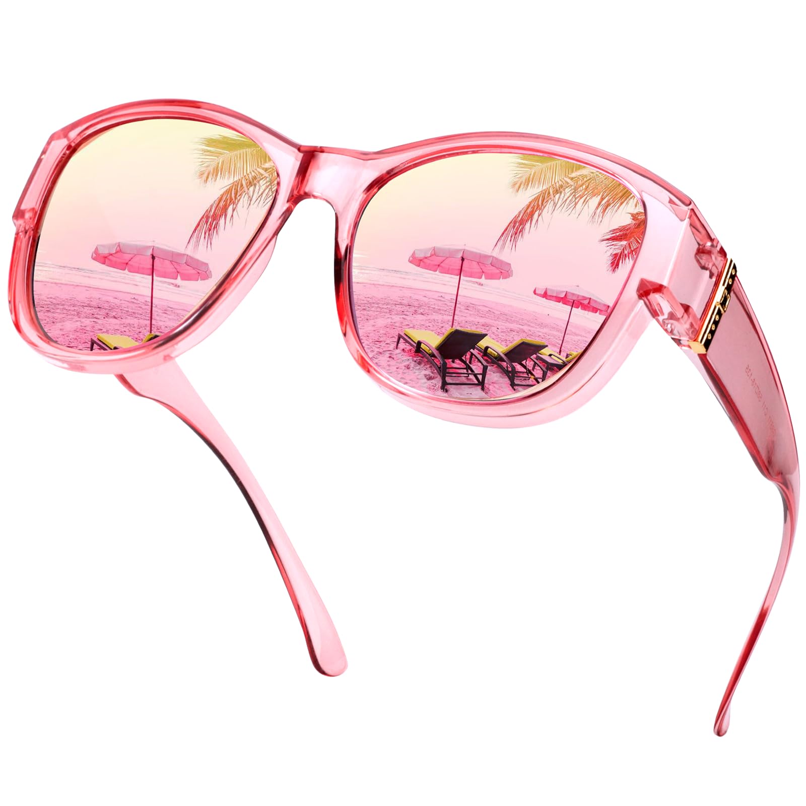 Trysee Trendy Oversized Polarized Sunglasses Fit Over Glasses for Women, Wrap Around Shade UV Protection CTS8511