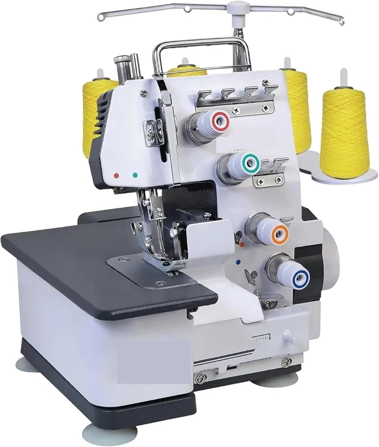 220v Máquina overlock con sistema de 3-4 hilos, estructura metálica resistente para una costura duradera.