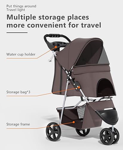 Miniatura 3 de Cochecito para mascotas con 3 ruedas para mascotas pequeñasmedianas, portátil, plegable, para perro, gato, cachorro, gatito, descansos en las ruedas