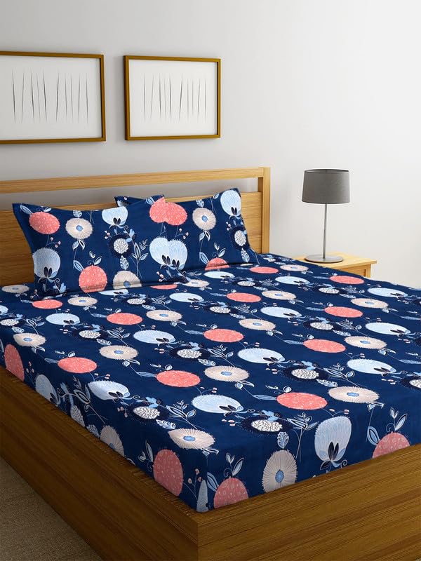 Image of la'amour 250 Tc Glace Cotton Super Soft Flat Double Bed Bedsheets with 2 Pillow Covers for Bed King Size (Size-90 X 100 Inch) (Blue and Pink)