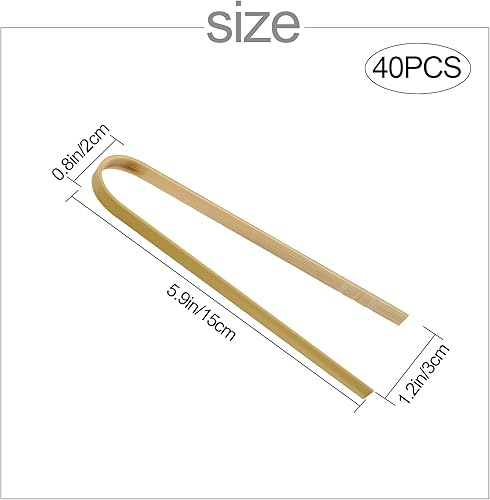 Miniatura 2 de LUTER 40 pinzas de madera de 5.9 pulgadas, utensilios de cocina desechables, mini pinzas de bambú naturales para cocinar y recoger