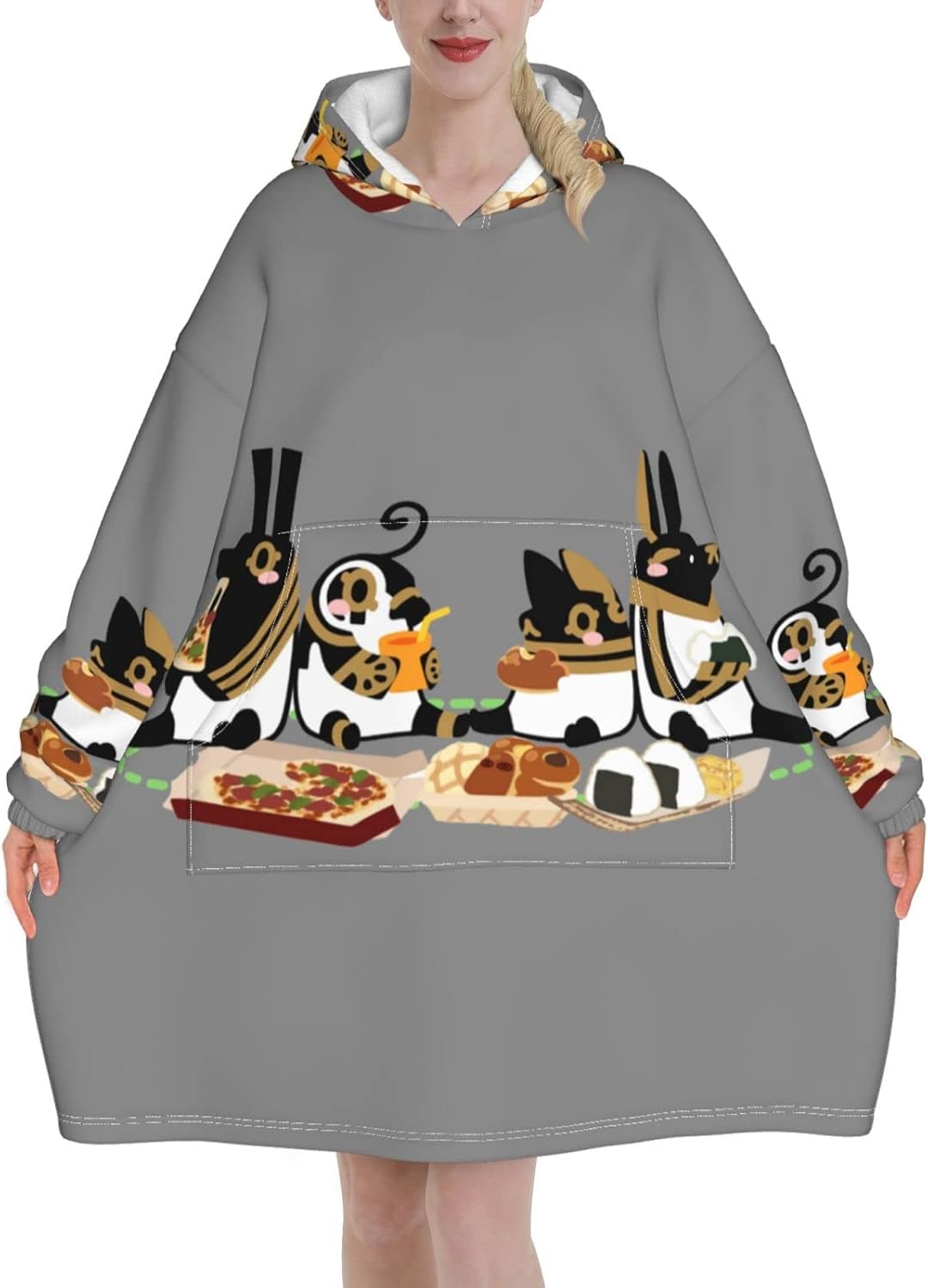 ブランケット パーカーとーとつに エジプト神 1 暖かいオーバーサイズ フリースフード付きブランケット 厚みのあるプラッシュブランケット 大きなフロントポケット付き スウェットシャツ 男女兼用 ブランケット 毛布