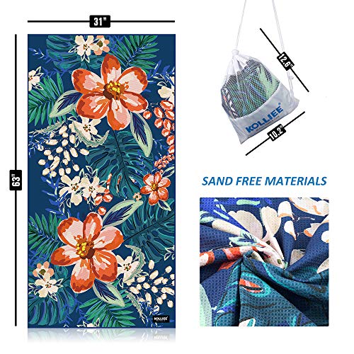 image for KOLLIEE Sand Free Beach Towels Flowers Portable Colorful Compact Beach