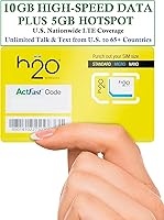 Vista 1 de Tarjeta SIM inalámbrica H2O U.S.A. Plan de $30 SIM de triple corte con datos ilimitados y conversaciones y texto internacionales y datos 4G LTE5G