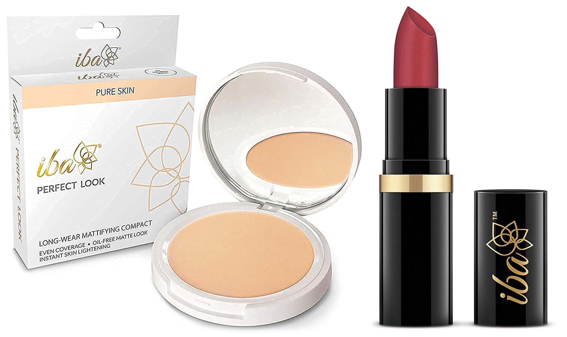 Pure Lips Moisturizing Lipstick Shade, A85 Pink Nectar, 4g & Iba Perfect Look Long Wear Mattifying Compact, 02 Medium Shell, 9g