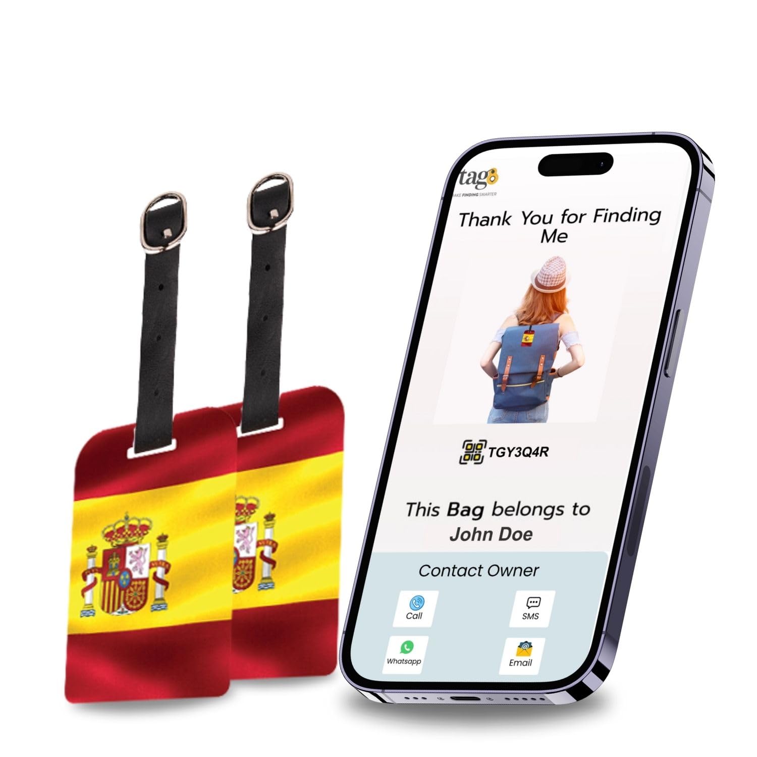 tag8 [Pack 2] Spain flag Smart Bag |Trendy Luggage ID Identification Fashionable Digital name | Airline compliant, SITA World Tracer Code Enabled | Travel Gift idea, Collectible