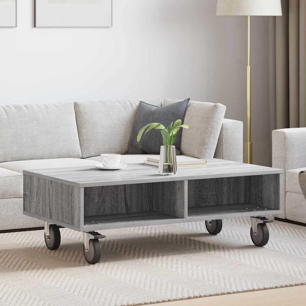 Genérico - Mesa auxiliar con ruedas (90 x 50 x 30 cm), color gris | Madera De Ingeniería Duradera, 2 Ruedas Cerradas, Mesa De Noche O Salón
